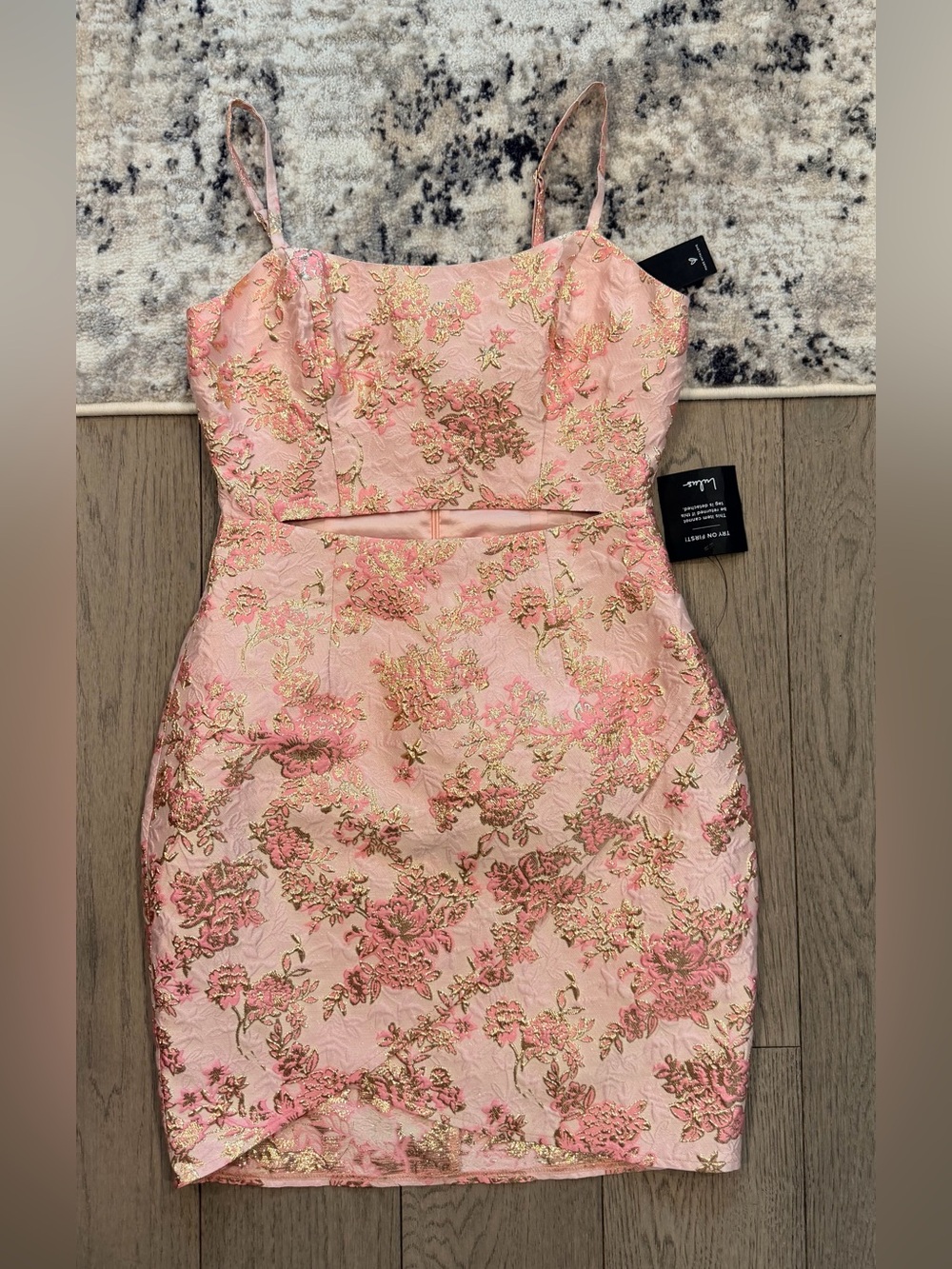 Lulu's Pink Floral Brocade Cutout Bodycon Dress